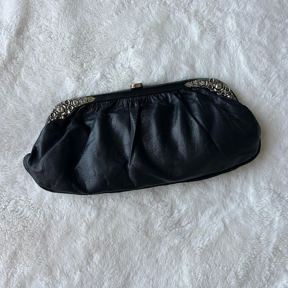 Vintage Black Leather Clutch Evening Bag Party Purse Designer Handbag